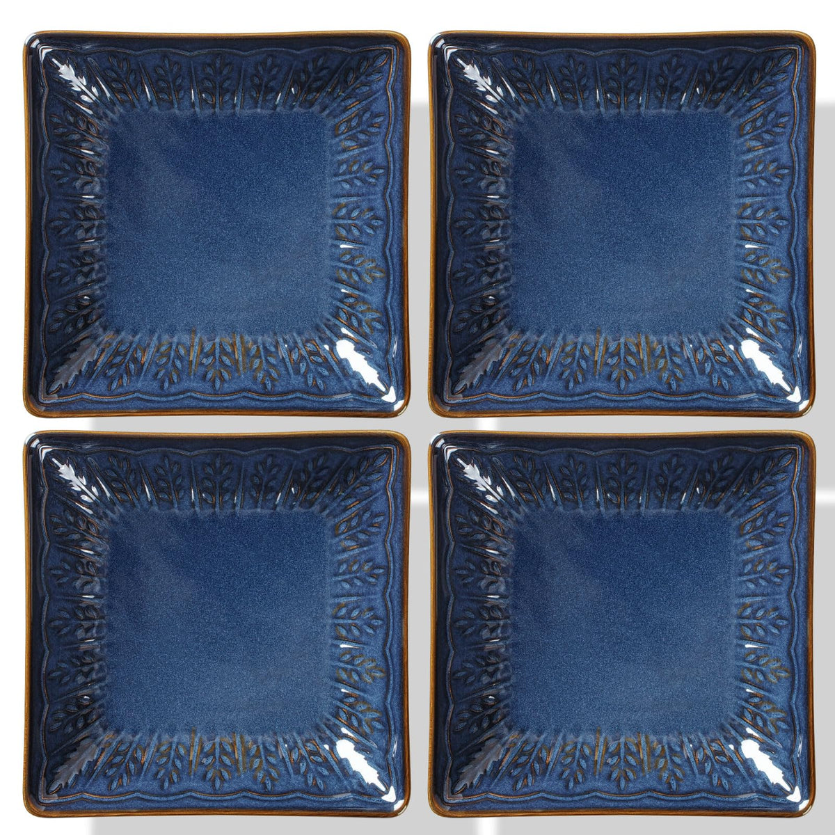 Artena Ceramic Square Dessert Plates Set of 4, 6 Inch Embossed Appetizer Plates for Snack, Bread, Sauce & Side Dish – Microwave & Dishwasher Safe, Scratch Resistant, White, Damask Floral