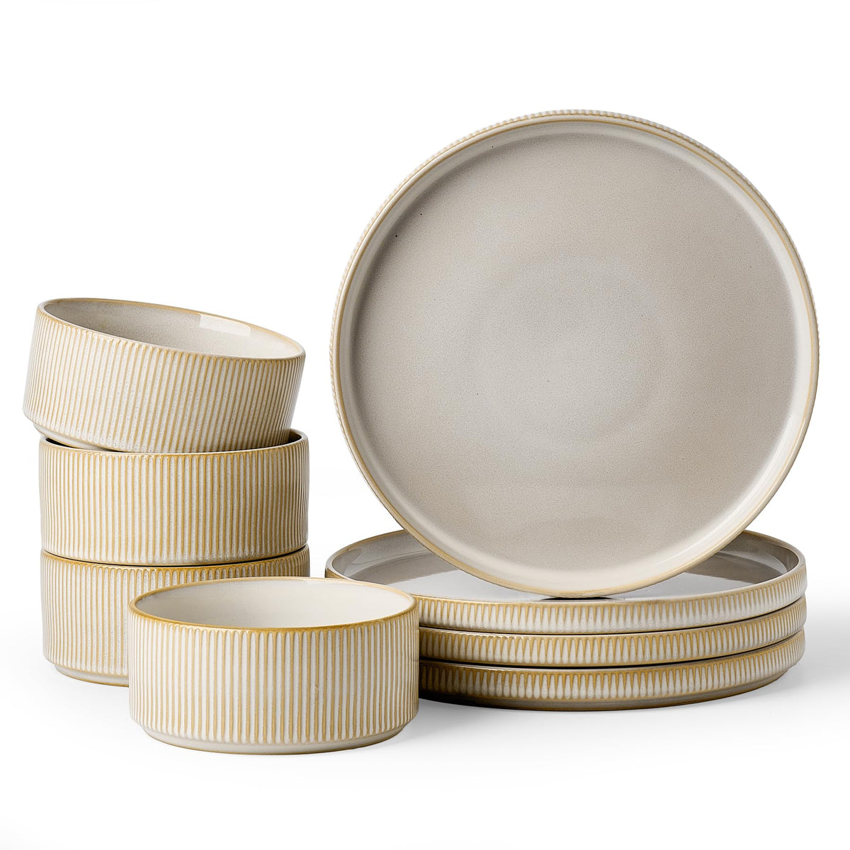 Famiware 12pc Ceramic Flat Plates, Scratch-Resistant Dinnerware Sets for 6