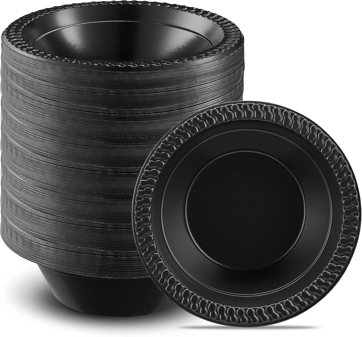 PLASTICPRO 100 PCS Black Plastic Bowls Light Weight 12 oz Plastic Soup Bowls Black Salad Plates Disposable for Party and Wedding