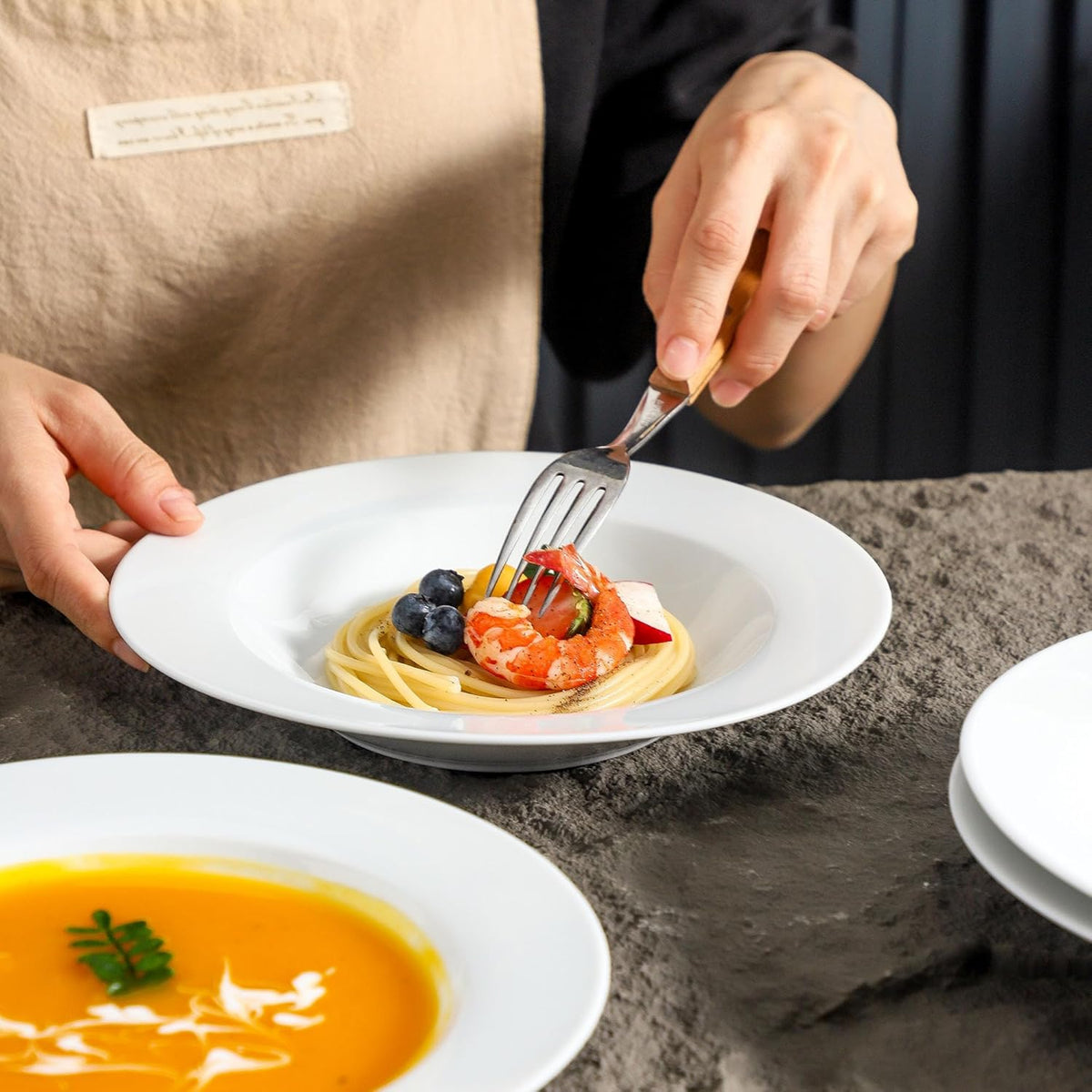 Ceramic Soup Bowls Shallow Plates, Halloween 4 Pack White Dinner Bowls Plates, Porcelain Wide Rim, 8.5" (8.5 oz) Shallow Bowls Ideal for Soup Dessert Salad and Pasta, Microwave and Dishwasher Safe