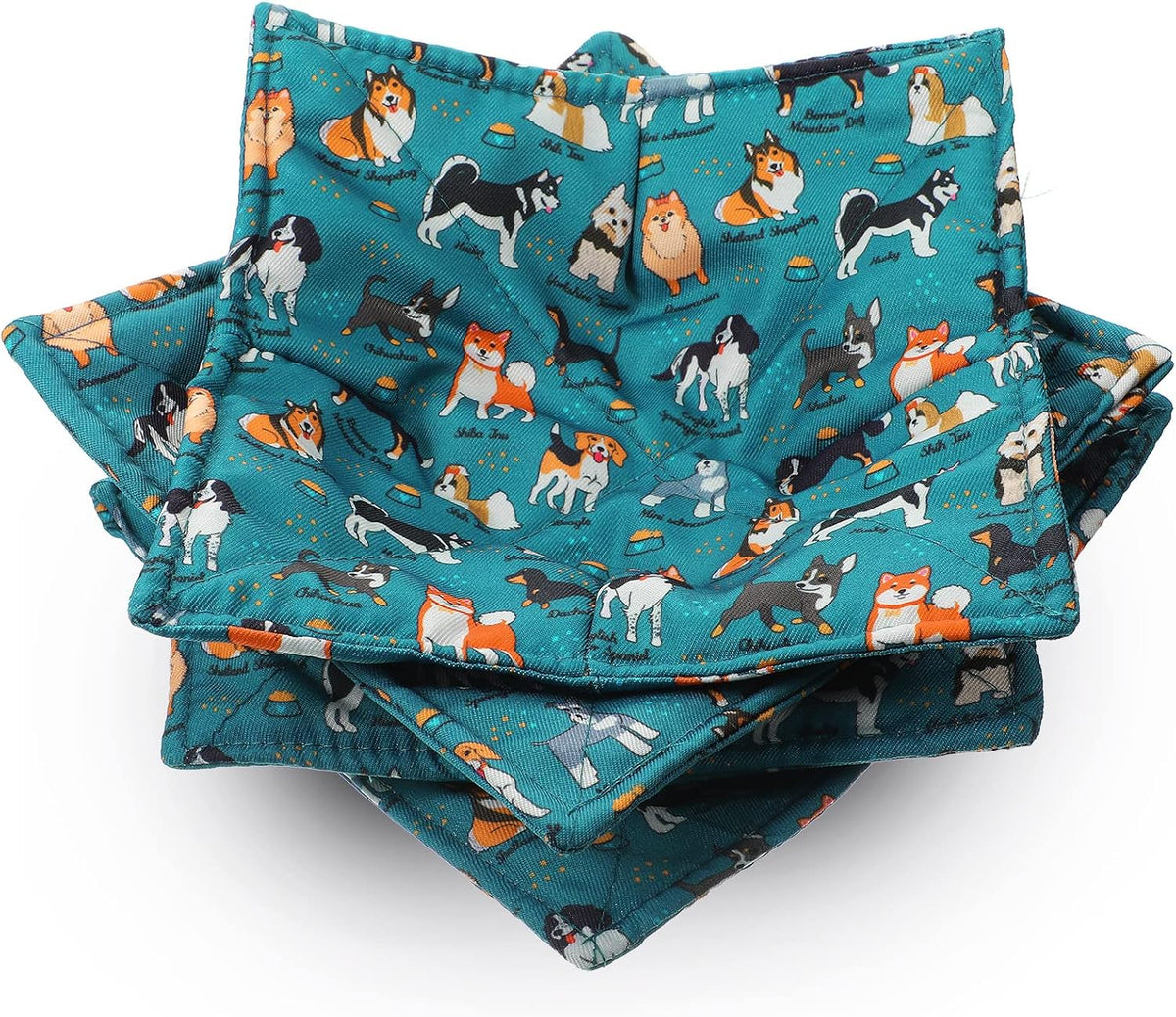 Cunhill 4 Pcs Cotton Microwave Bowl Cozy,Blue,Dog Style