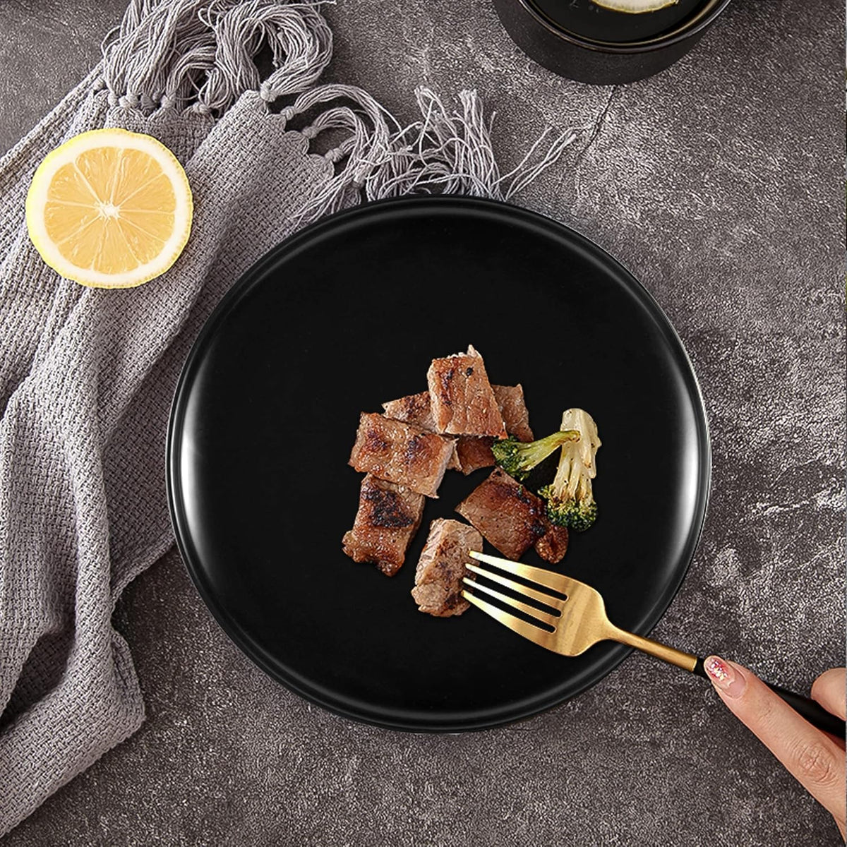 Dinner Plates 8 Inch, Matte Black Ceramic, Set of 3