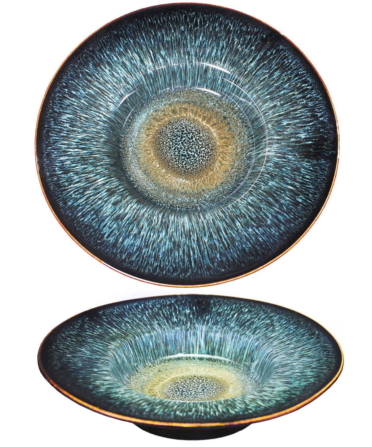 Soup Bowls, soup plate, 3.5 Oz Pasta Bowl Set of 2, Shallow Bowl Plates, Porcelain Rimmed Bowls with Rim, best gift Black glaze color change 7 inch