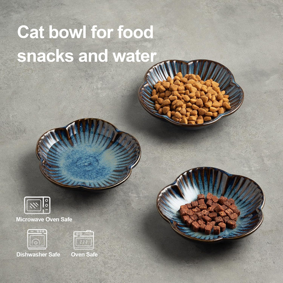 Mecaikru Ceramic Cat Food Bowls, Whisker Friendly Shallow Plates Set of 3