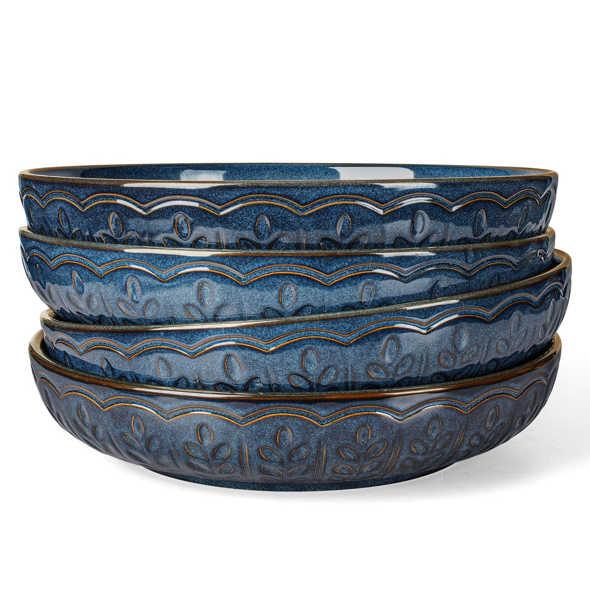 Artena Pasta Bowls, 50oz Large Salad Serving Bowls, 9.75'' Plates Bowl Set of 4, Big White Ceramic Soup Bowl for Kitchen, Embossment Shallow Dinner Bowl, Microwave Dishwasher Safe, Damask Floral