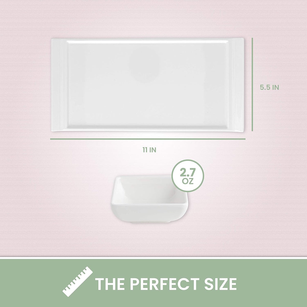 4 Plates Rectangular Dinner Plate 11" x 5.5" Super White, Elegant Dinnerware, 100% Melamine, Non Breakable, Durable