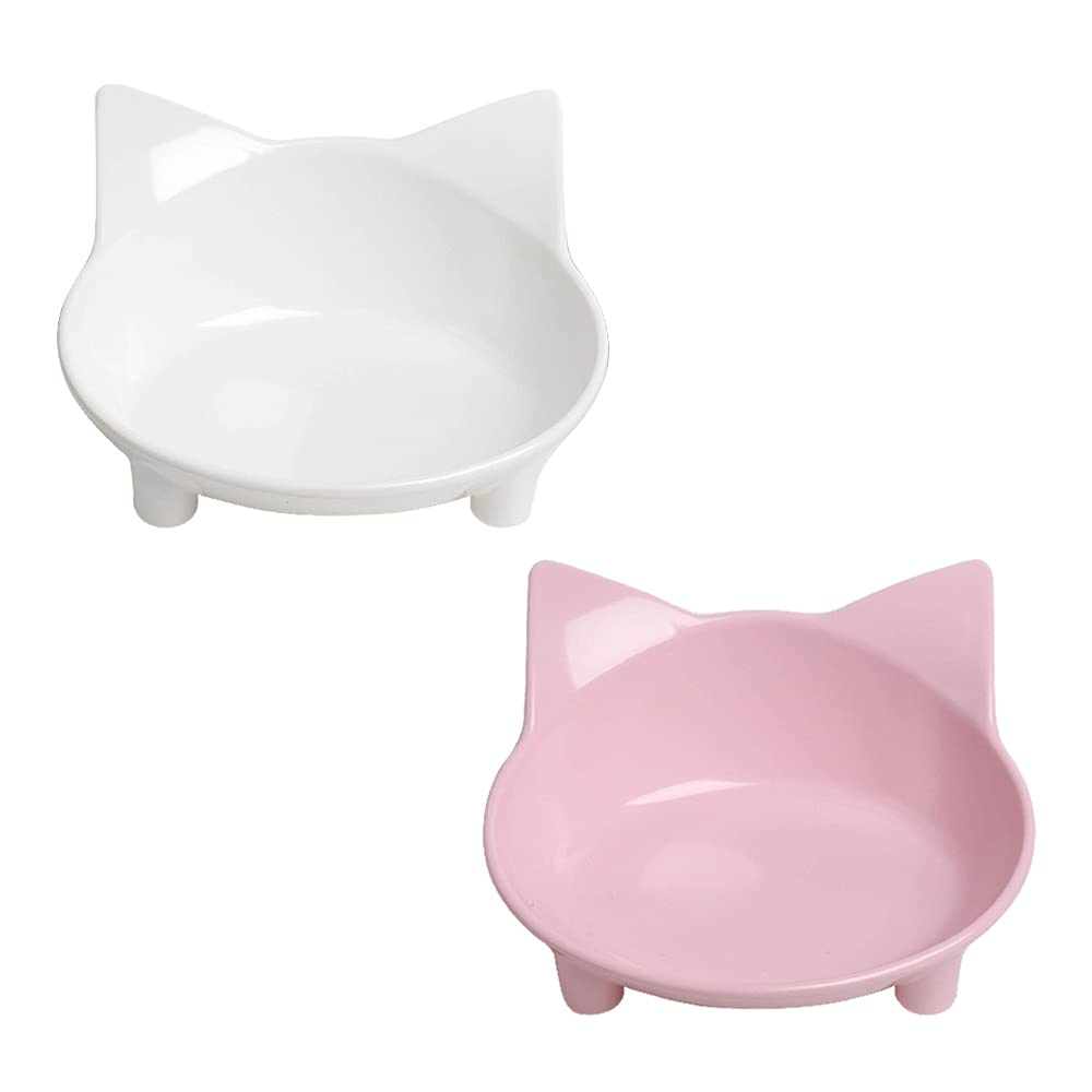 Cat Food Bowls Shallow Wide Non-Slip Whisker Friendly Dish for Indoor Cats