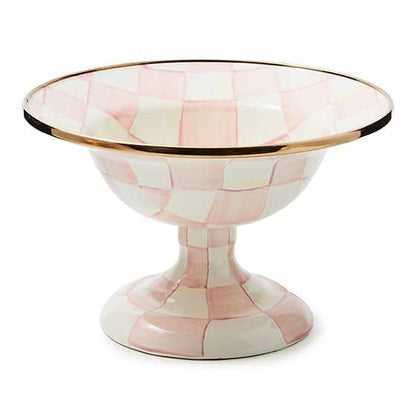 MACKENZIE-CHILDS Enamel Compote, Large, Brown-and-White Mocha Check