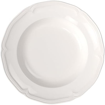 Villeroy & Boch Manoir Collection Pasta Bowl/Soup Plate, Premium Porcelain, Made in Germany, Dishwasher and Microwave Safe, Wide Rim, 9 in Diameter, 10 oz Capacity, Rich, Creamy White