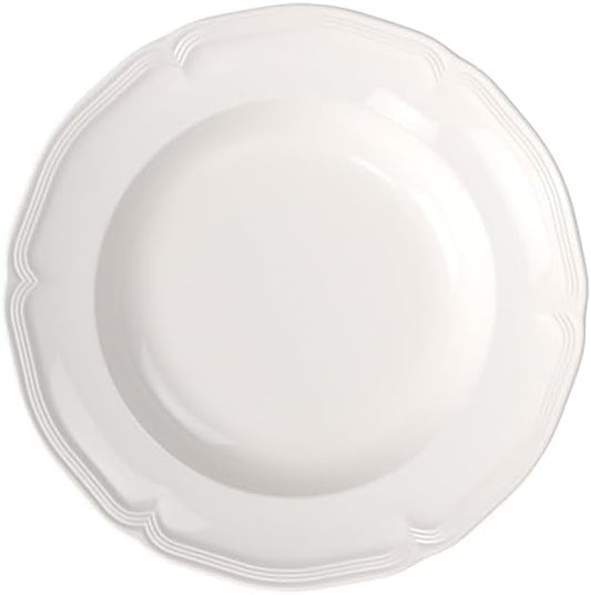 Villeroy & Boch Manoir Collection Pasta Bowl/Soup Plate, Premium Porcelain, Made in Germany, Dishwasher and Microwave Safe, Wide Rim, 9 in Diameter, 10 oz Capacity, Rich, Creamy White