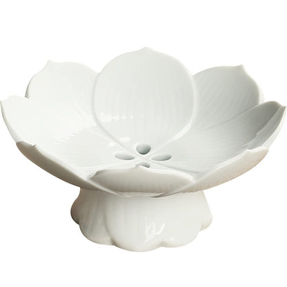 Pedestal Fruit Bowl Centerpiece, 6.3 Inch Ceramic Lotus Footed Bowl with Removable Drainage Base, Decorative Compote Serving Dish for Fruit, Bread, Snacks and Desserts, Red