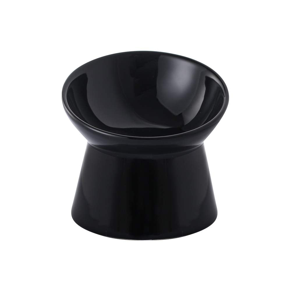 Raised Ceramic Cat Food Bowl - Elevated Base, Tilted, Anti Vomit - Whisker Friendly Shallow Wide Feeding Bowl - Microwave and Dishwasher Safe