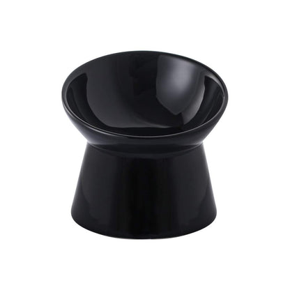 Raised Ceramic Cat Food Bowl - Elevated Base, Tilted, Anti Vomit - Whisker Friendly Shallow Wide Feeding Bowl - Microwave and Dishwasher Safe