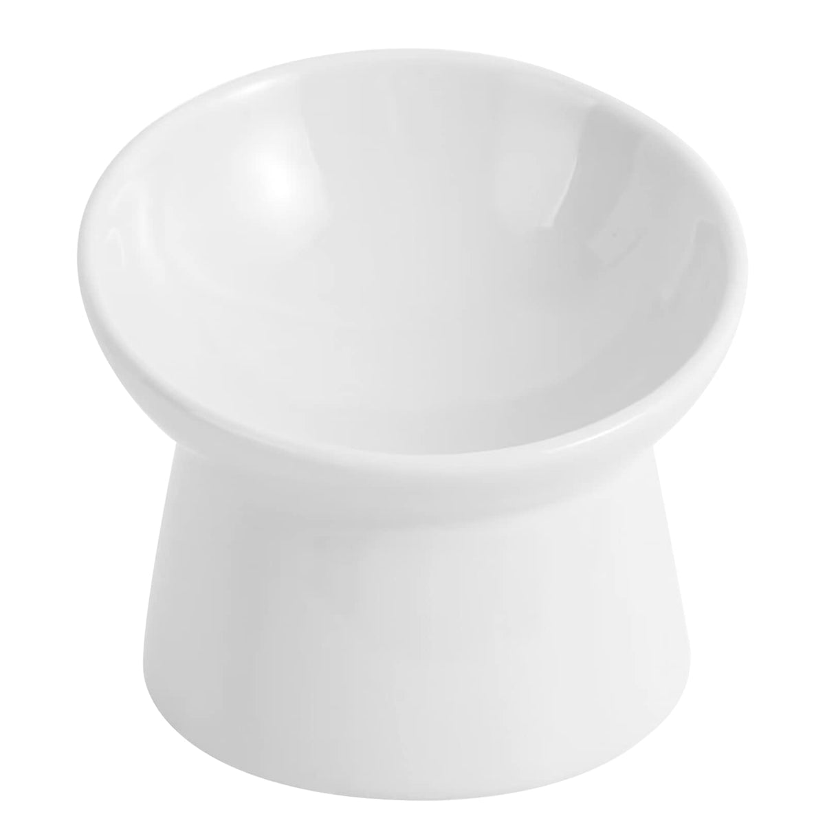 Raised Ceramic Cat Food Bowl - Elevated Base, Tilted, Anti Vomit - Whisker Friendly Shallow Wide Feeding Bowl - Microwave and Dishwasher Safe