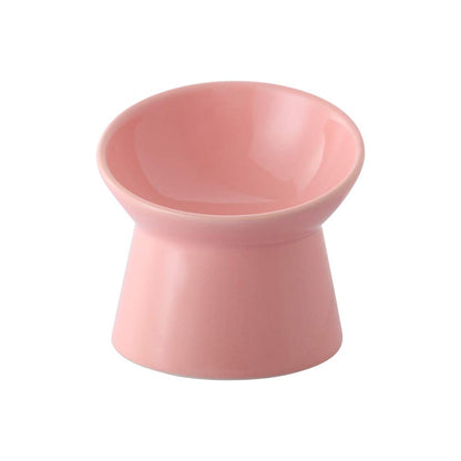 Raised Ceramic Cat Food Bowl - Elevated Base, Tilted, Anti Vomit - Whisker Friendly Shallow Wide Feeding Bowl - Microwave and Dishwasher Safe
