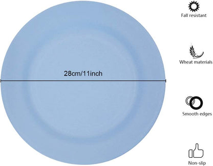 Set of 10 Large Dinner Plates 11 Inch, Reusable Wheat Straw Dessert Dishes, Round Pasta Salad Serving Plate, Unbreakable Kids Fiber Tableware for Party Steak Pizza (Beige)