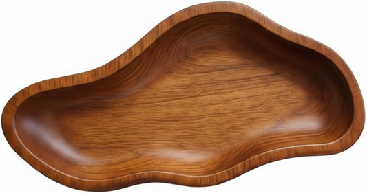Wooden Serving Bowl Tray Platter Dish With Rustic Look And Shallow Basin For Easy Access Solid Carved Wood For Fruit Snacks Arrangement suitable for kitchen buffet coffee table, Wood Grain