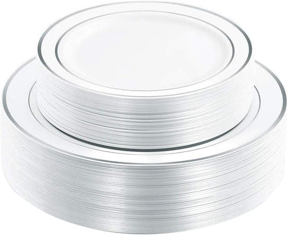 I00000 102 Pcs Silver Plastic Plates, Premium Silver Disposable Plates
