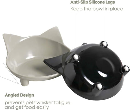 Cat Food Bowls Shallow Wide Non-Slip Whisker Friendly Dish for Indoor Cats
