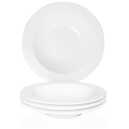 Soup Plates Fine Soup bowls Set of 4, 10.5 Inch Ceramics Oval Rimmed Small Mouth Pasta Plates, for high end restaurants and best choice for gourmets, Modern and stylish tableware