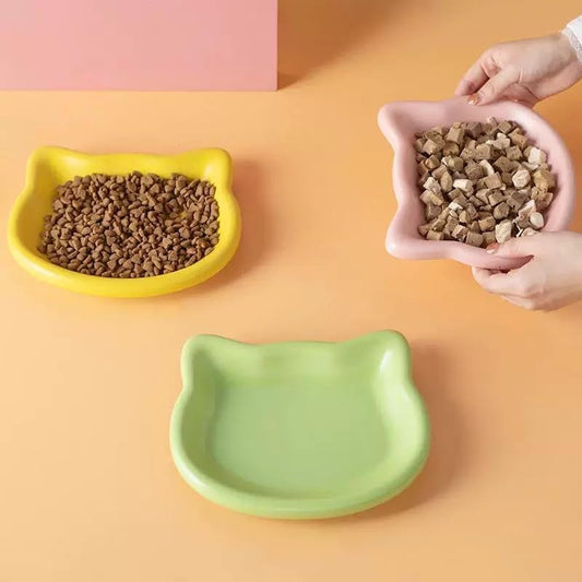 1Pc Cat Shaped Ceramic Pet Bowl, Wide Shallow Food Dish for Cats(GRN1 pc)