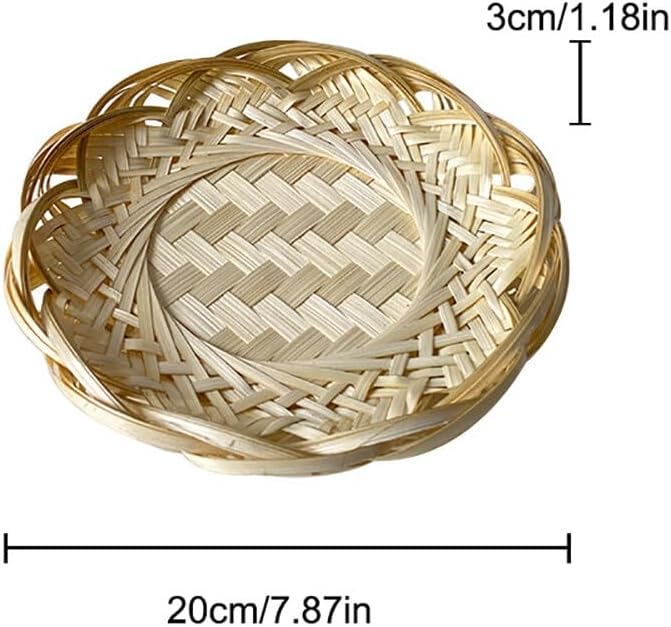 Handmade Bamboo Basket Woven-Basket Tray Flower Shape Shallow Holder Fruit Snack Serving Basket Handmade Woven Stackable Storage Home Decorative