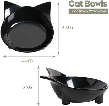 Cat Food Bowls Shallow Wide Non-Slip Whisker Friendly Dish for Indoor Cats