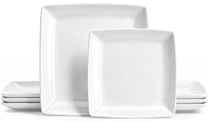 Porcelain Square Dinner Plates, 10.75 Inch Square Serving Plate for Steak, Pasta, Salad, Snacks, Pizza, Appetizer Plates, Set of 6, White