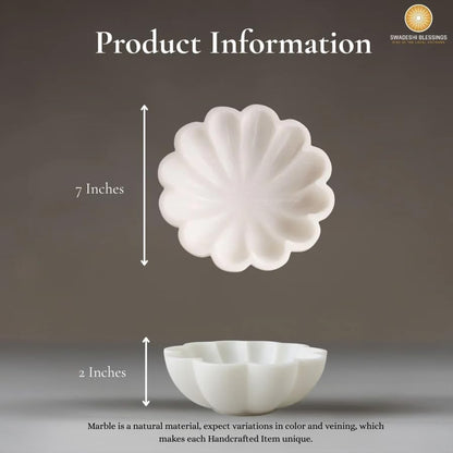 SWADESHI BLESSINGS HandCrafted Marble Scalloped Bowl for Home Decor, 7"
