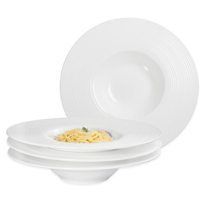 Soup Plates Fine Soup bowls Set of 4, 10.5 Inch Ceramics Oval Rimmed Small Mouth Pasta Plates, for high end restaurants and best choice for gourmets, Modern and stylish tableware