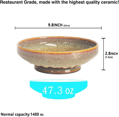 Soup bowl Soup plate Large Pasta Bowls 47 ounce, Set of 2, Serving,Salad,Dinner,deep Plate/Wide Bowl,Microwave, Oven, Dishwasher Safe Kitchen Dinnerware (Brown 9.8 inch)