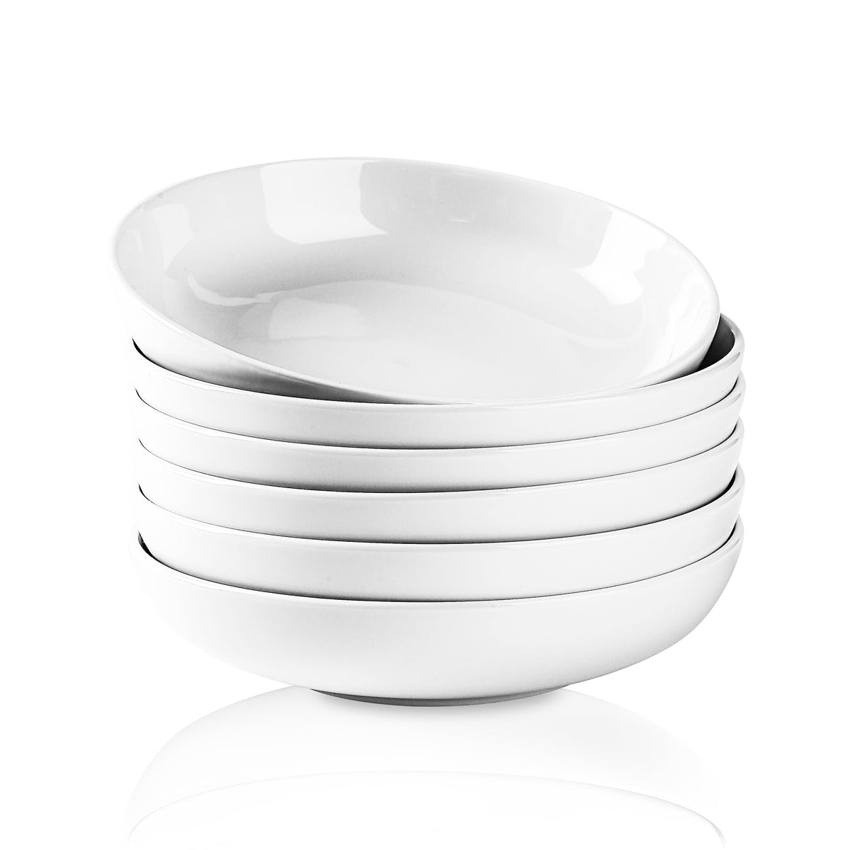 Selamica Porcelain 26 Ounce Pasta Bowls Set of 6, 8 inch Wide and Shallow Salad Bowls, Serving Bowls, Microwave & Dishwasher Safe, Sturdy & Stackable, Vintage Blue