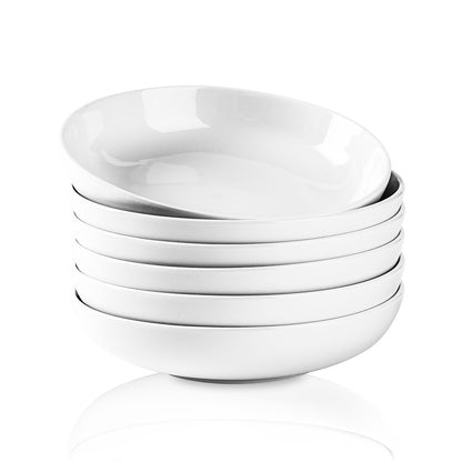 Selamica Porcelain 26 Ounce Pasta Bowls Set of 6, 8 inch Wide and Shallow Salad Bowls, Serving Bowls, Microwave & Dishwasher Safe, Sturdy & Stackable, Vintage Blue