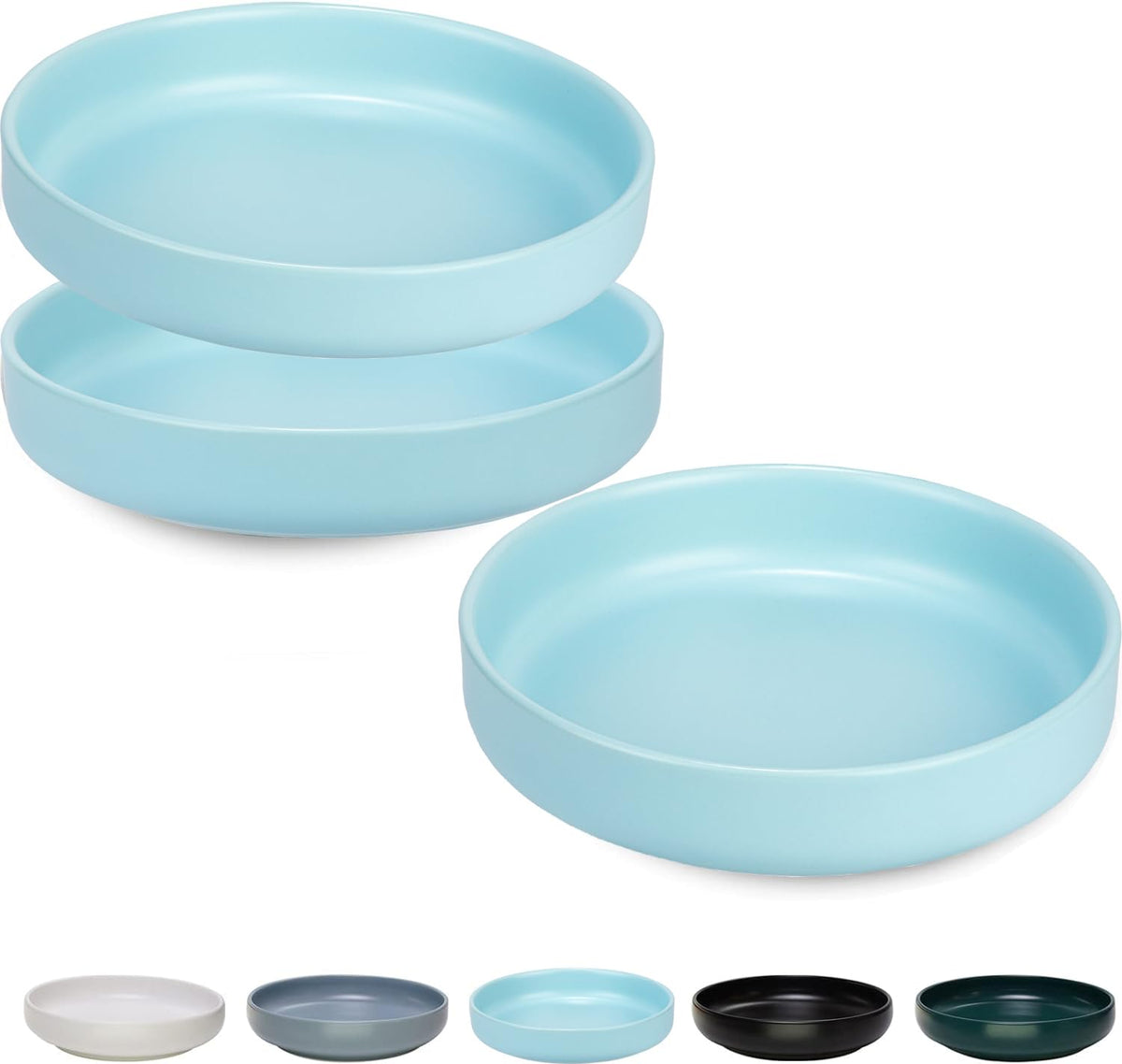 Ceramic Cat Bowls,Shallow Cat Dishes for Food and Water, 6 inch Matte Finish Wide Cat Food Bowl,Whisker Fatigue Free Pet Puppy Kitten Bowl Set of 3,Dishwasher Safe
