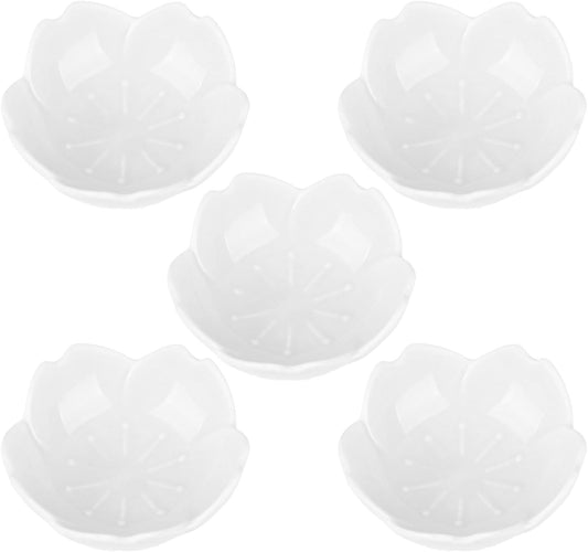 WHJY White Cherry Blossom Dish Set, Cute Pink Ceramic Plates, Sauce/Seasoning Dish, Sushi Dishes, Soy Dipping Bowl, Dessert, Appetizer Plates, Serving Dish for Kitchen Home – Set of 5
