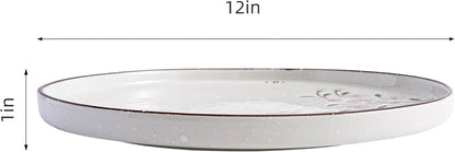 Dinner Plates Ceramic Plate Set - 12" Large Serving Plate Sets - Flat Round Big Porcelain Plates for Kitchen (4Pack, Pink Sakura)