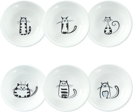 SOCOSY Super Cute Cat Ceramic Sauce Dish/Seasoning Bowl/Sushi Soy Dipping Bowl/Appetizer Plates/Serving Dish for Kitchen Home (Set of 6)