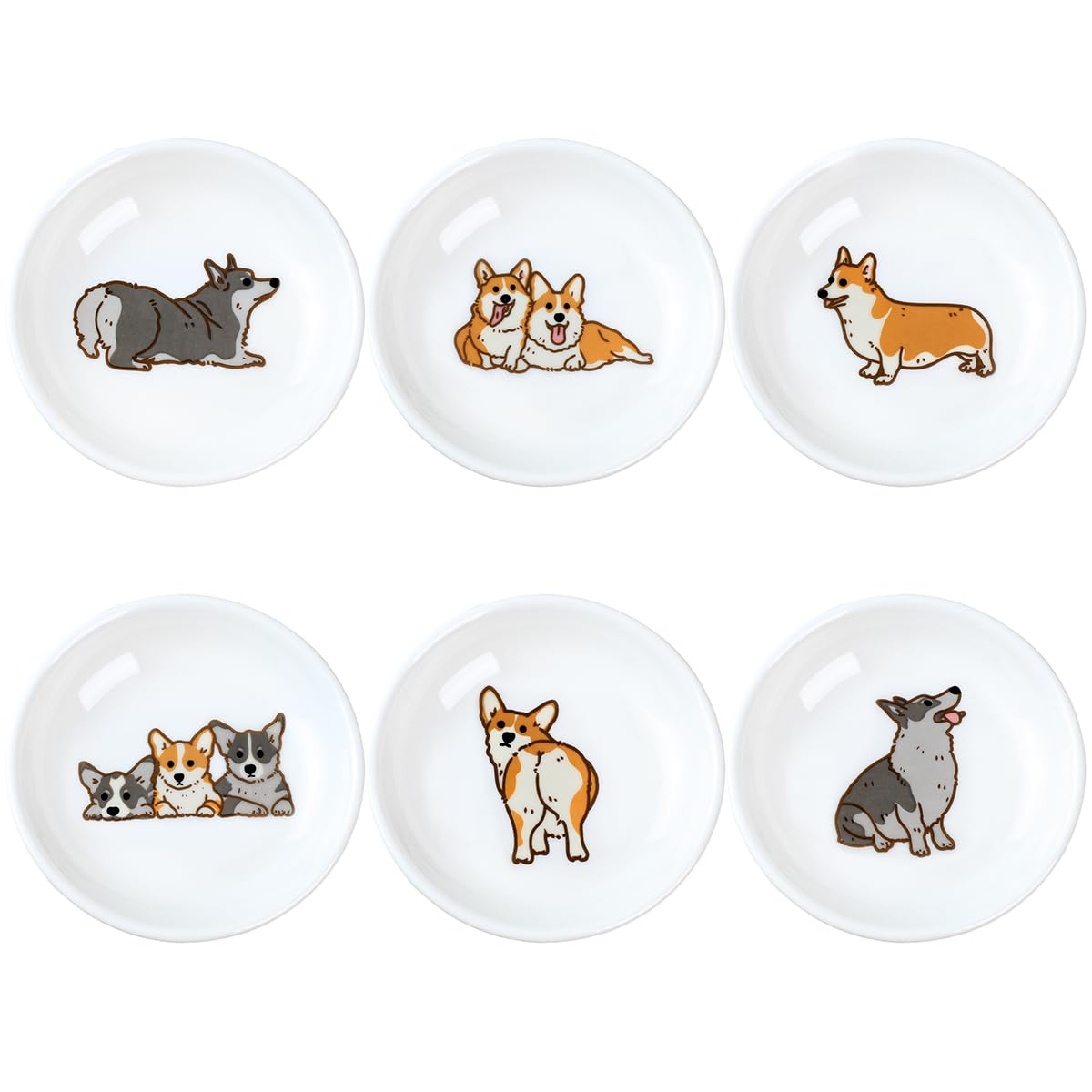 Funny Fidgety Chef Cat Pattern Ceramic Sauce Dishes, Seasoning Dishes, Sushi Soy Dipping Bowls, Appetizer Plates, Dessert Plates, Bird Feeding Bowls, Set of 6 - 5 Inch