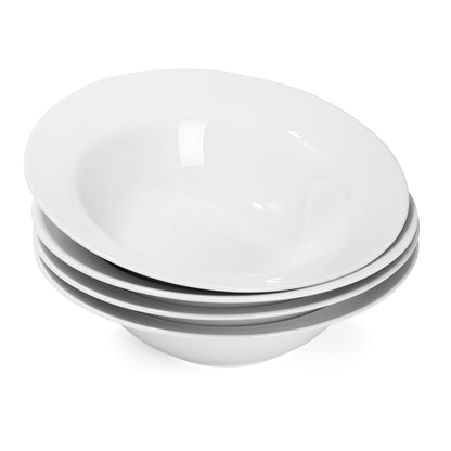 Ceramic Soup Bowls Shallow Plates, Halloween 4 Pack White Dinner Bowls Plates, Porcelain Wide Rim, 8.5" (8.5 oz) Shallow Bowls Ideal for Soup Dessert Salad and Pasta, Microwave and Dishwasher Safe