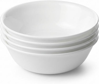 Corelle 4-Pc Meal Bowls Set Service for 4, Durable and Eco-Friendly 9-1/4-Inch Glass Bowls, Compact Stack Bowl Set, Microwave and Dishwasher Safe, White, 46 Ounces
