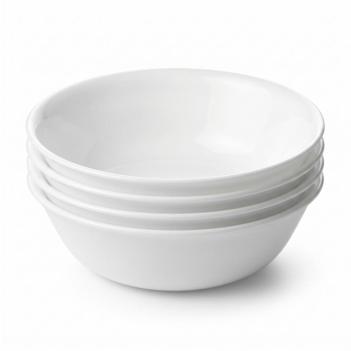 Corelle 4-Pc Meal Bowls Set Service for 4, Durable and Eco-Friendly 9-1/4-Inch Glass Bowls, Compact Stack Bowl Set, Microwave and Dishwasher Safe, White, 46 Ounces