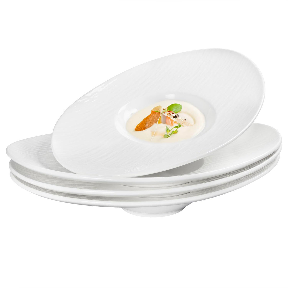 Soup Plates Fine Soup bowls Set of 4, 10.5 Inch Ceramics Oval Rimmed Small Mouth Pasta Plates, for high end restaurants and best choice for gourmets, Modern and stylish tableware
