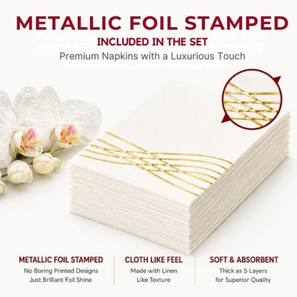 By Madee HEAVYWEIGHT White Plastic Plates with Gold Trim 175 PCS