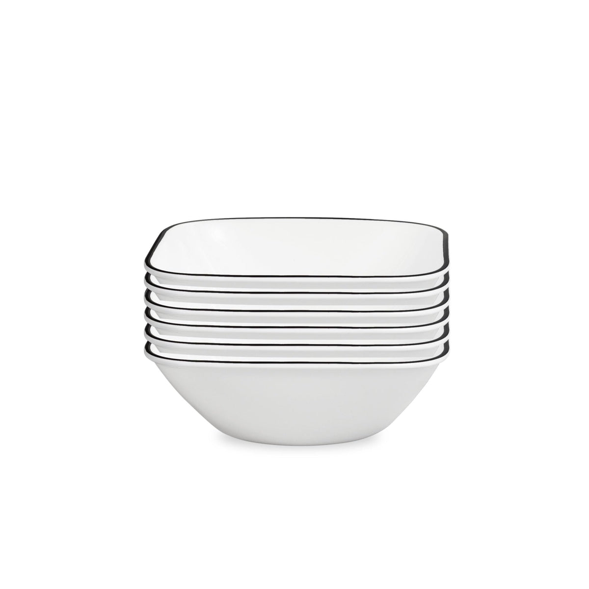 Corelle Vitrelle 6-Piece (22-Oz) Cereal Soup Bowls, Triple Layer Glass and Chip Resistant, Lightweight Square Dinnerware Bowl Set, Simple Lines