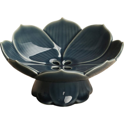 Pedestal Fruit Bowl Centerpiece, 6.3 Inch Ceramic Lotus Footed Bowl with Removable Drainage Base, Decorative Compote Serving Dish for Fruit, Bread, Snacks and Desserts, Red