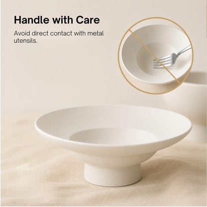 WENSHUO Pasta Bowl, Footed Ceramic Soup Bowl with Wide Rim, 15.2 oz,Crème