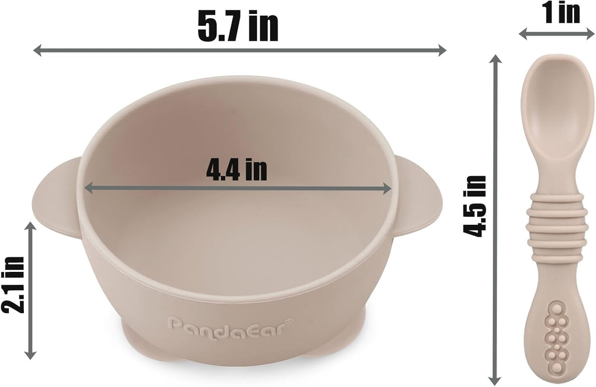 PandaEar 3 Pack Silicone Suction Baby Bowls & 3 Baby Feeding Spoons