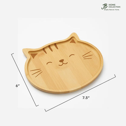 JB Home Collection 4572, Bamboo Cat Shape Food Plate for Snacks Appetizer Fruit Vegetable | Food Platter | Picnic Kitchen Party | Eco-Friendly Plates, 7"x6.5", Cat Face, 1 Pack