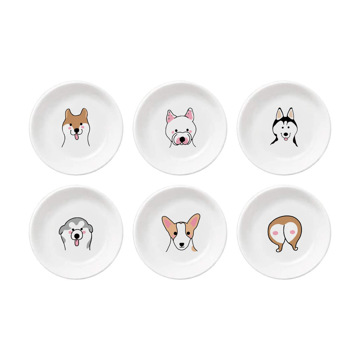 Funny Fidgety Chef Cat Pattern Ceramic Sauce Dishes, Seasoning Dishes, Sushi Soy Dipping Bowls, Appetizer Plates, Dessert Plates, Bird Feeding Bowls, Set of 6 - 5 Inch