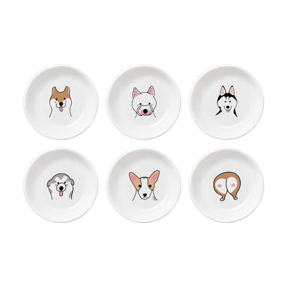 Funny Fidgety Chef Cat Pattern Ceramic Sauce Dishes, Seasoning Dishes, Sushi Soy Dipping Bowls, Appetizer Plates, Dessert Plates, Bird Feeding Bowls, Set of 6 - 5 Inch